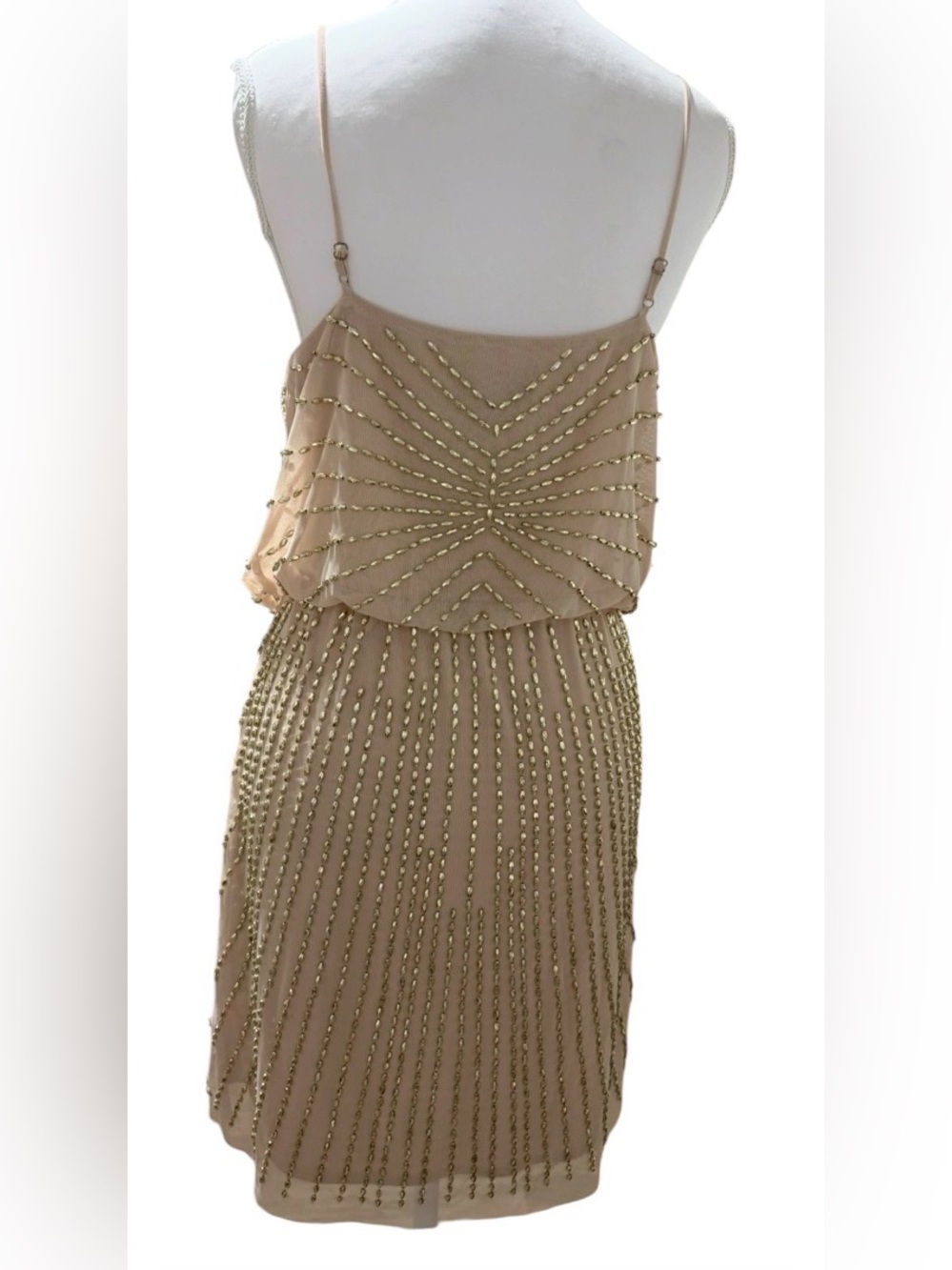XSCAPE Size 6 Champagne Gold Beaded Cocktail Dress Art Deco Gatsby Evening - Picture 8 of 12